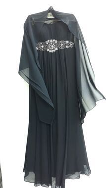 Fiesta Women's Strapless Black Beaded Empire Lined long Dress/ Sheer Cover-Up